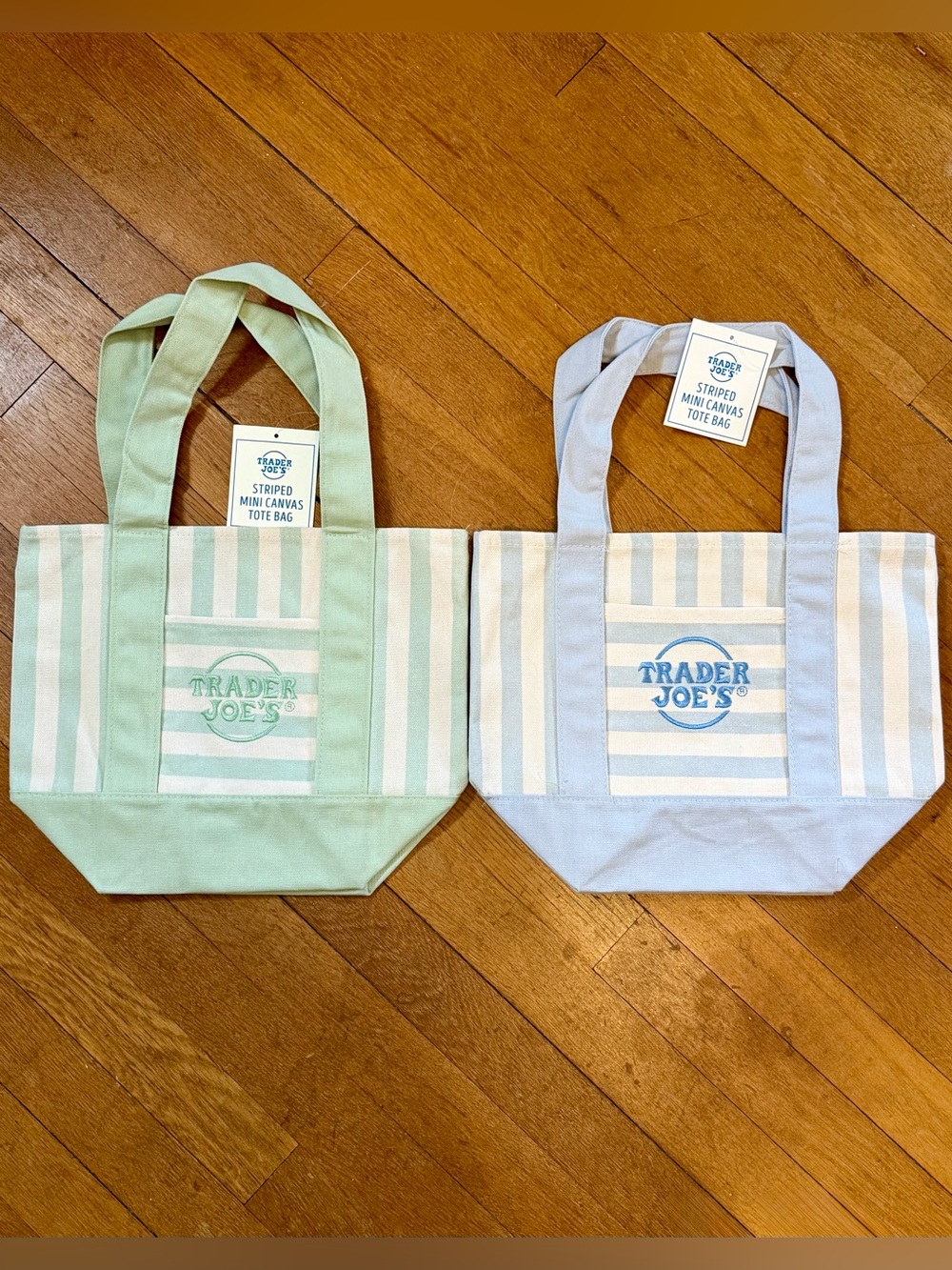 Trader Joe's Mini Canvas Tote Bags Set of 2 NWT Pastels Limited 2026